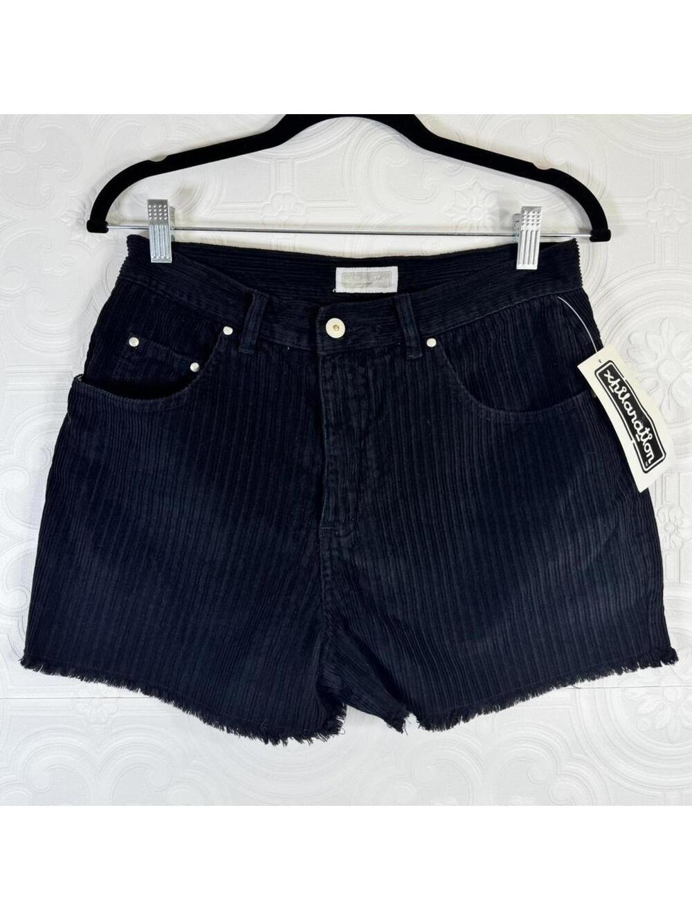 Vintage Y2K Xhiliration Black Cotton Corduroy Shorts with Distressed Hem Size 11